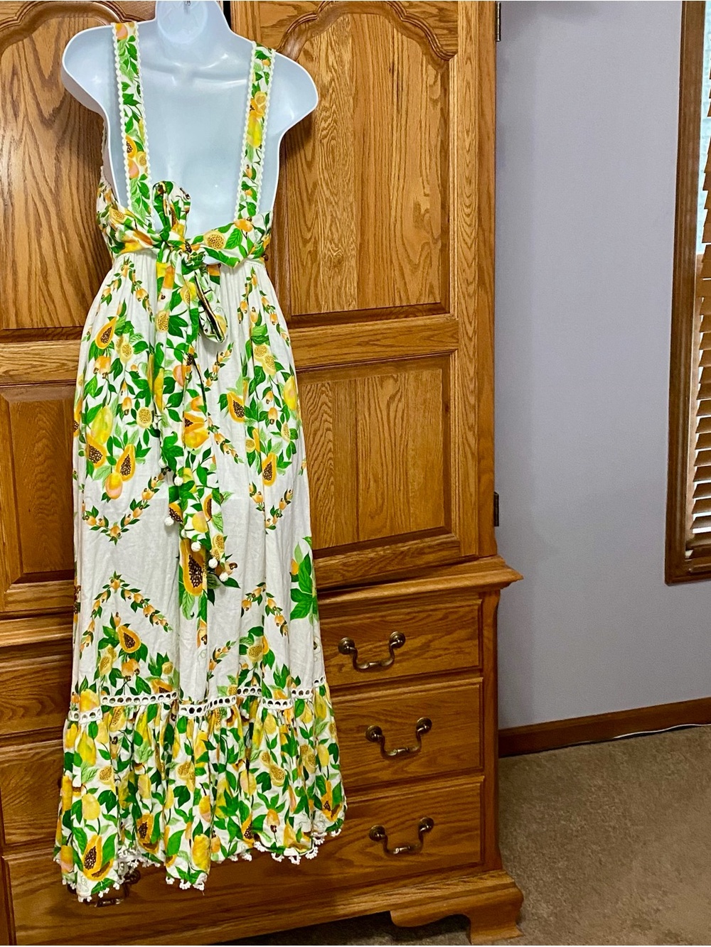FARM Rio Papaya Salad Scarf Linen Blend Maxi Dress Off White Pockets Women XXS - Picture 4 of 17